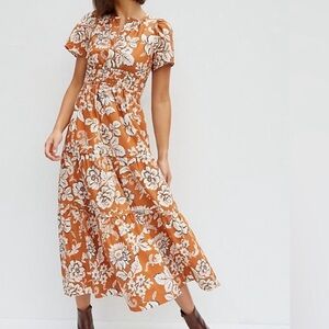 Anthropologie Somerset Maxi Dress Short‎ Sleeve Tiered A-Line Floral Medium